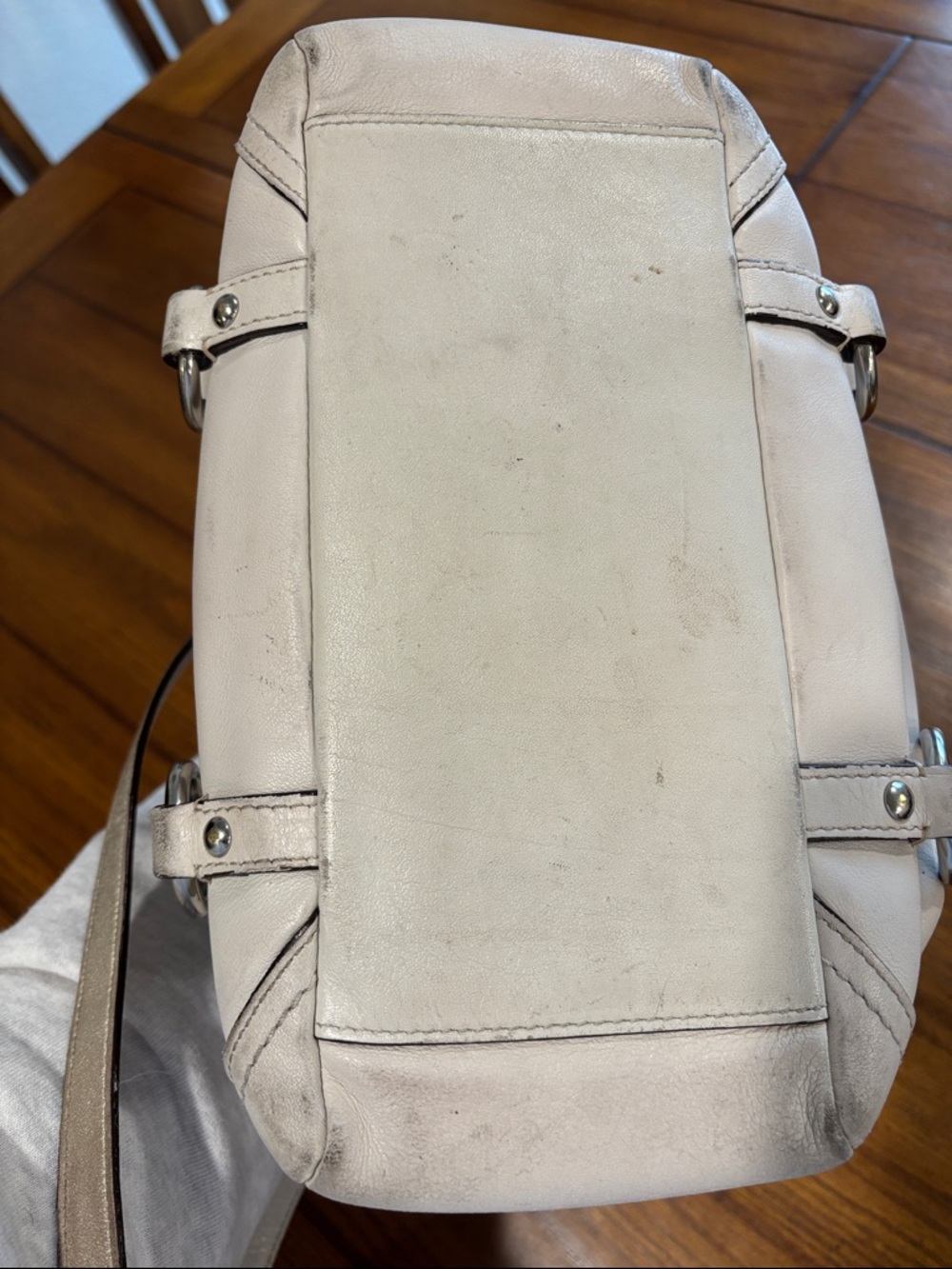 Coach Cream Leather Shoulder Tote with Buckle Straps - Picture 10 of 15
